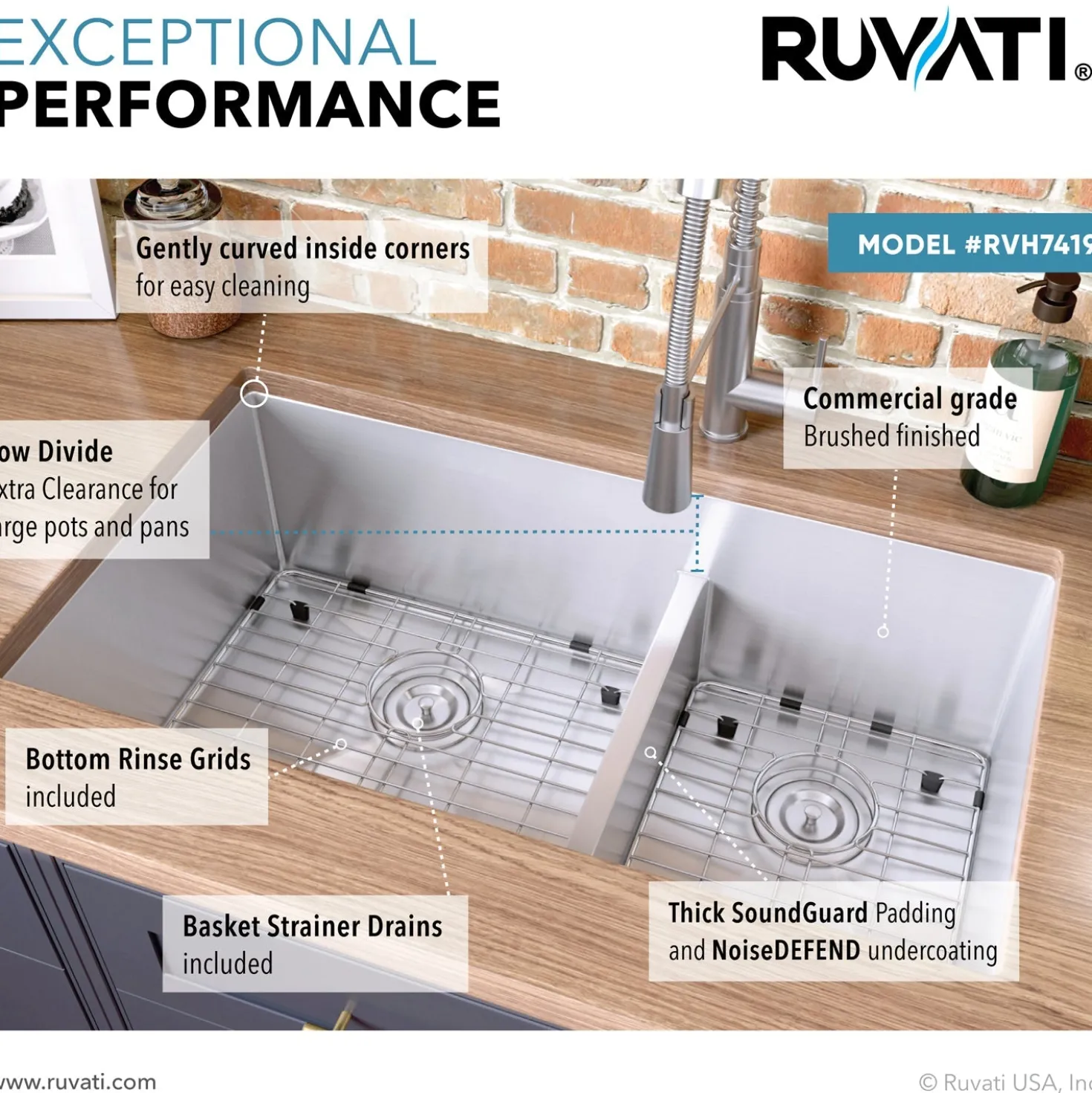 Ruvati Low-Divide Undermount Tight Radius 60/40 Double Bowl 16 Gauge Stainless Steel Kitchen Sink