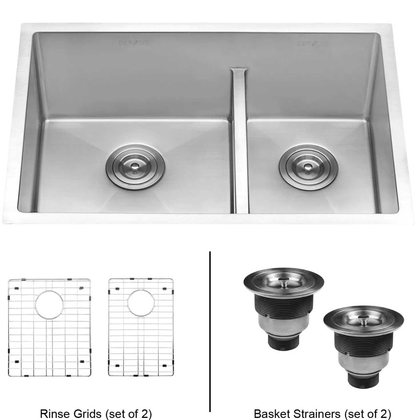 Ruvati Low-Divide Undermount Tight Radius 60/40 Double Bowl 16 Gauge Stainless Steel Kitchen Sink