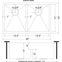 Ruvati Low-Divide Undermount Tight Radius 50/50 Double Bowl 16 Gauge Stainless Steel Kitchen Sink