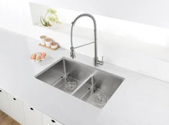 Ruvati Low-Divide Undermount Tight Radius 50/50 Double Bowl 16 Gauge Stainless Steel Kitchen Sink