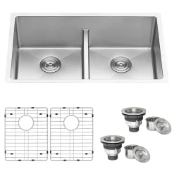 Ruvati Low-Divide Undermount Tight Radius 50/50 Double Bowl 16 Gauge Stainless Steel Kitchen Sink