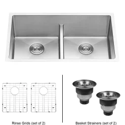 Ruvati Low-Divide Undermount Tight Radius 50/50 Double Bowl 16 Gauge Stainless Steel Kitchen Sink
