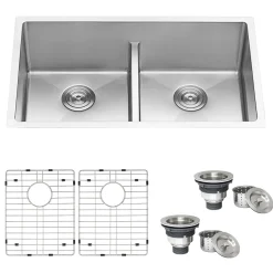 Ruvati Low-Divide Undermount Tight Radius 50/50 Double Bowl 16 Gauge Stainless Steel Kitchen Sink