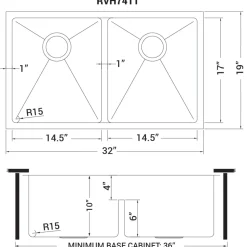 Ruvati Low-Divide Undermount Tight Radius 50/50 Double Bowl 16 Gauge Stainless Steel Kitchen Sink