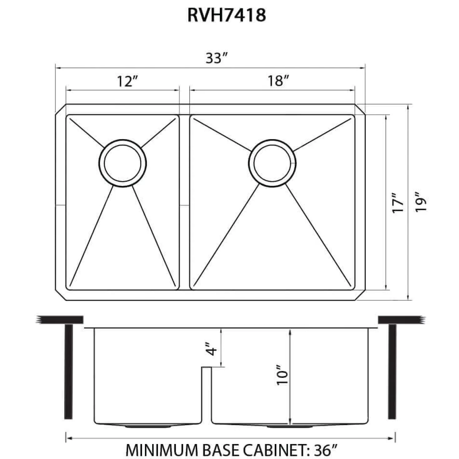 Ruvati 33" Low-Divide Undermount 40/60 Double Bowl Sink
