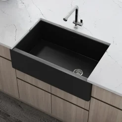 Ruvati Matte Black 30" Fireclay Farmhouse Offset Drain Single Bowl Kitchen Sink