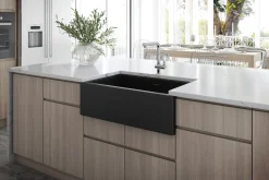 Ruvati Matte Black 30" Fireclay Farmhouse Offset Drain Single Bowl Kitchen Sink