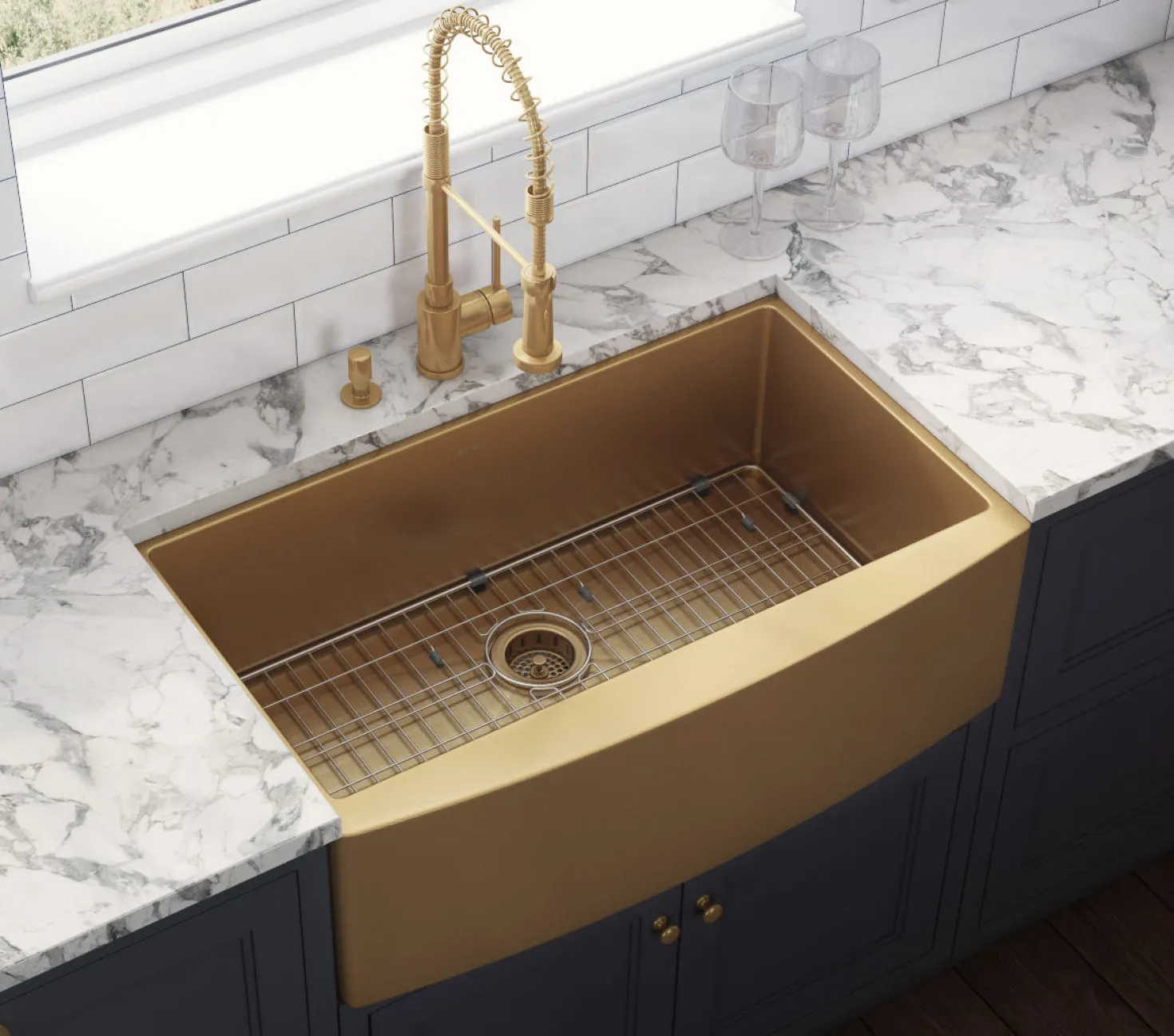 Ruvati 33" Matte Gold Apron Front Stainless Steel Kitchen Sink