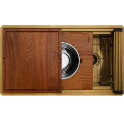 Ruvati 33" Matte Gold Double Ledge Small Radius Stainless Steel Workstation Kitchen Sink