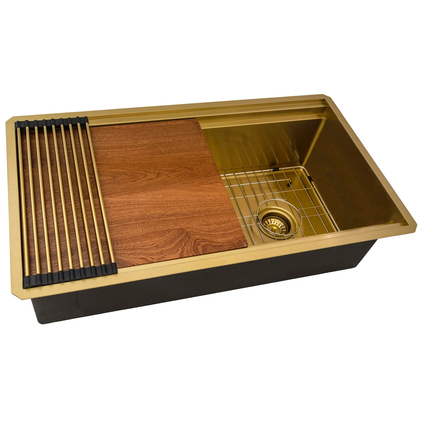 Ruvati 33" Matte Gold Double Ledge Small Radius Stainless Steel Workstation Kitchen Sink