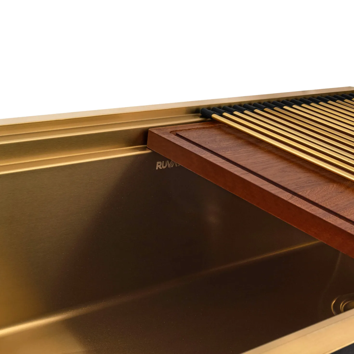 Ruvati 45" Matte Gold Stainless Steel Workstation Two-Tiered Ledge Undermount Kitchen Sink