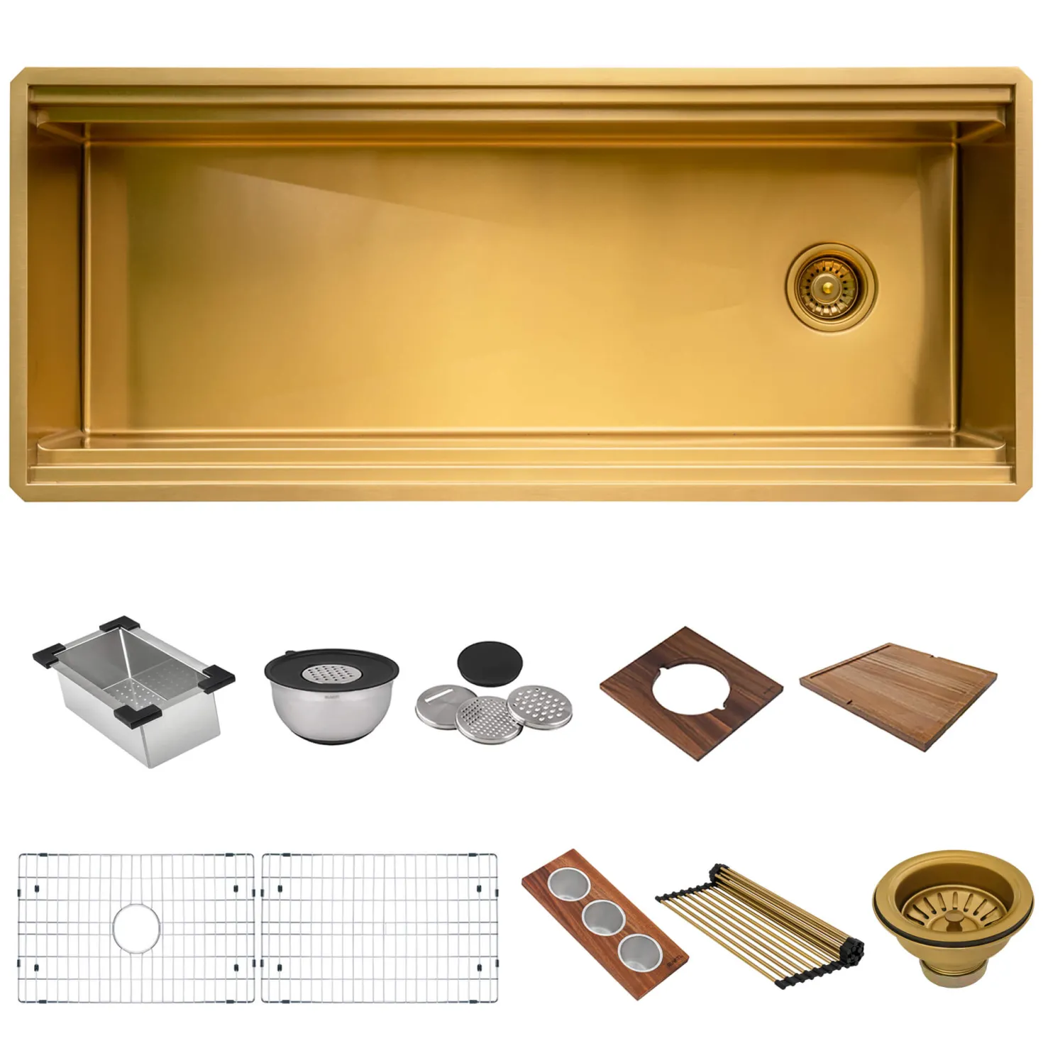 Ruvati 45" Matte Gold Stainless Steel Workstation Two-Tiered Ledge Undermount Kitchen Sink