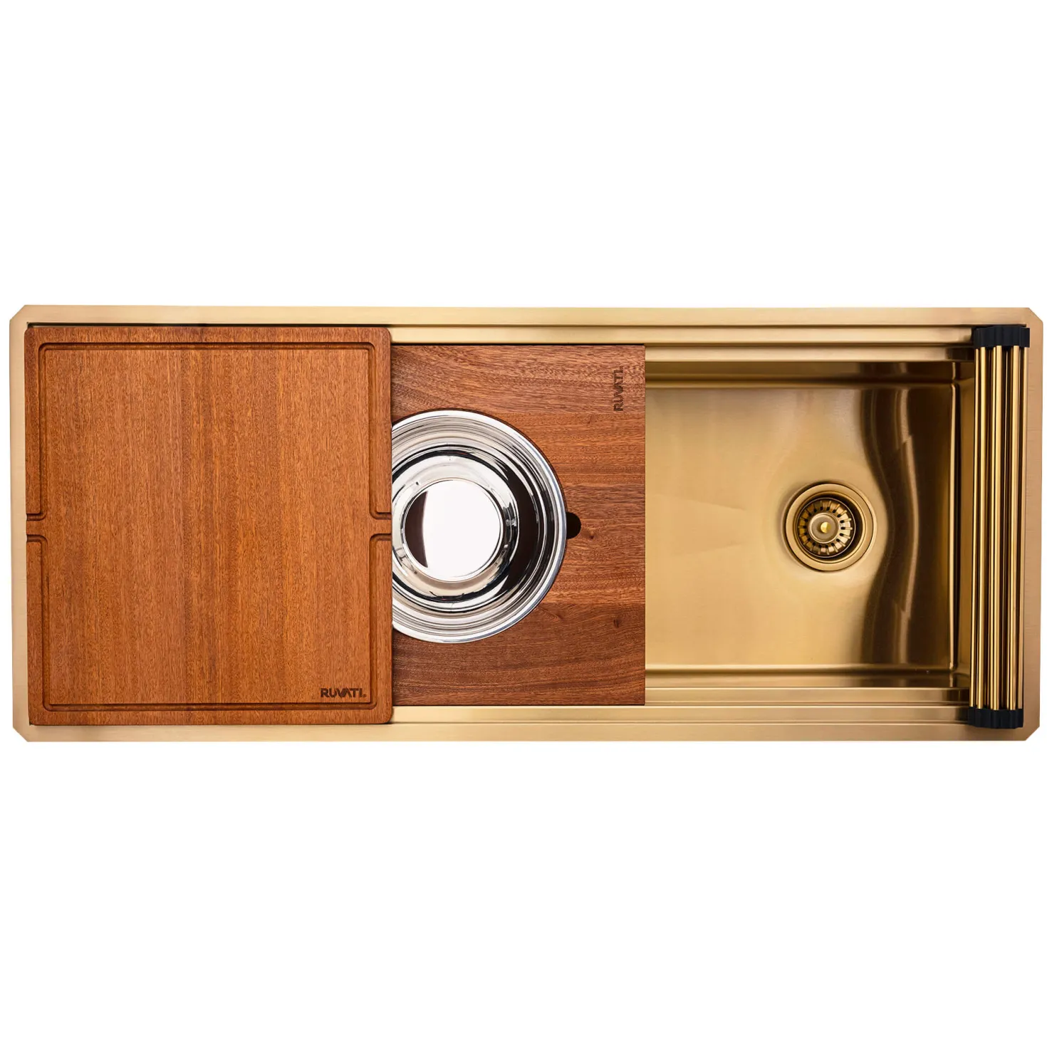 Ruvati 45" Matte Gold Stainless Steel Workstation Two-Tiered Ledge Undermount Kitchen Sink