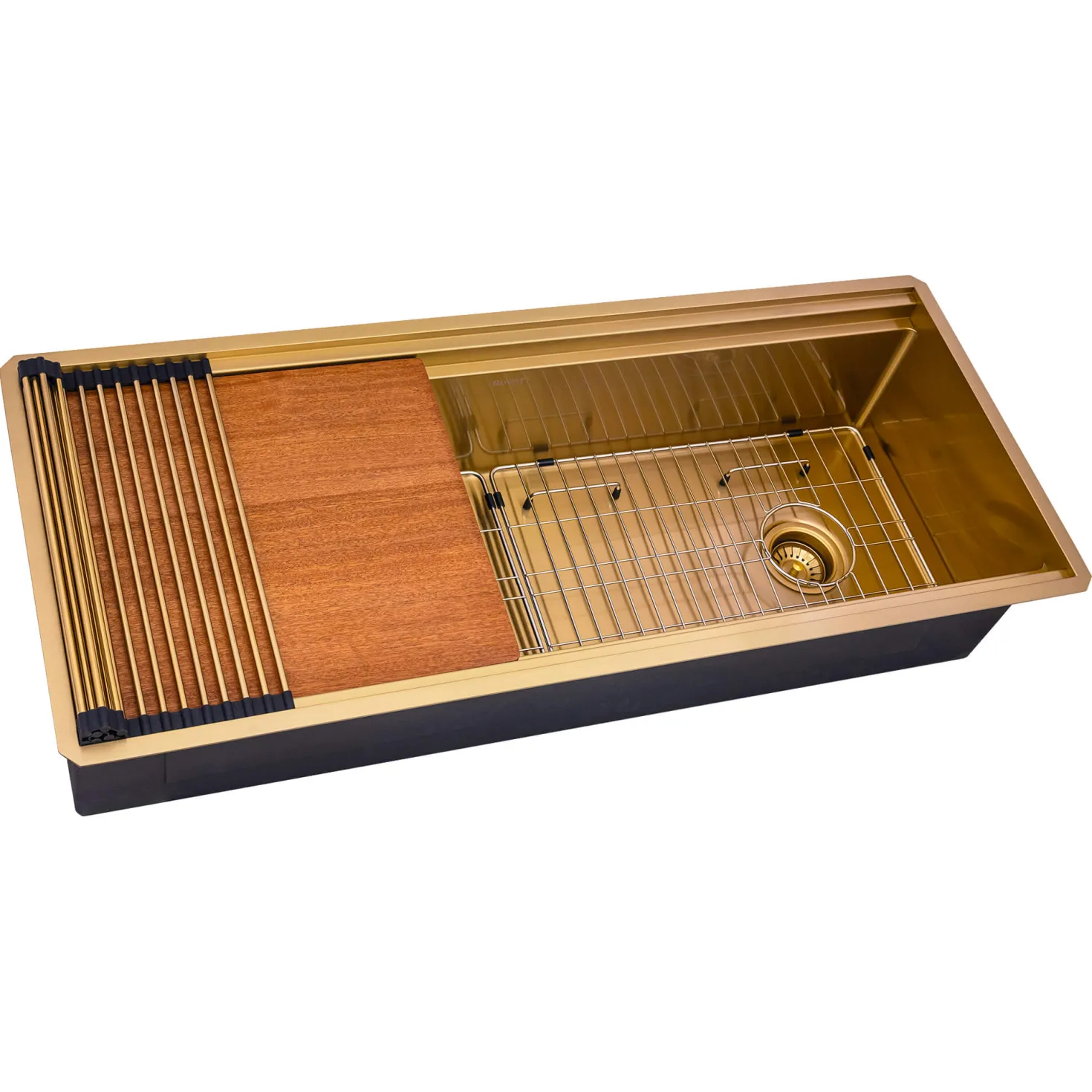 Ruvati 45" Matte Gold Stainless Steel Workstation Two-Tiered Ledge Undermount Kitchen Sink