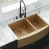 Ruvati 33" Matte Gold Stainless Steel 60/40 Double Bowl Apron Front Farmhouse Kitchen Sink