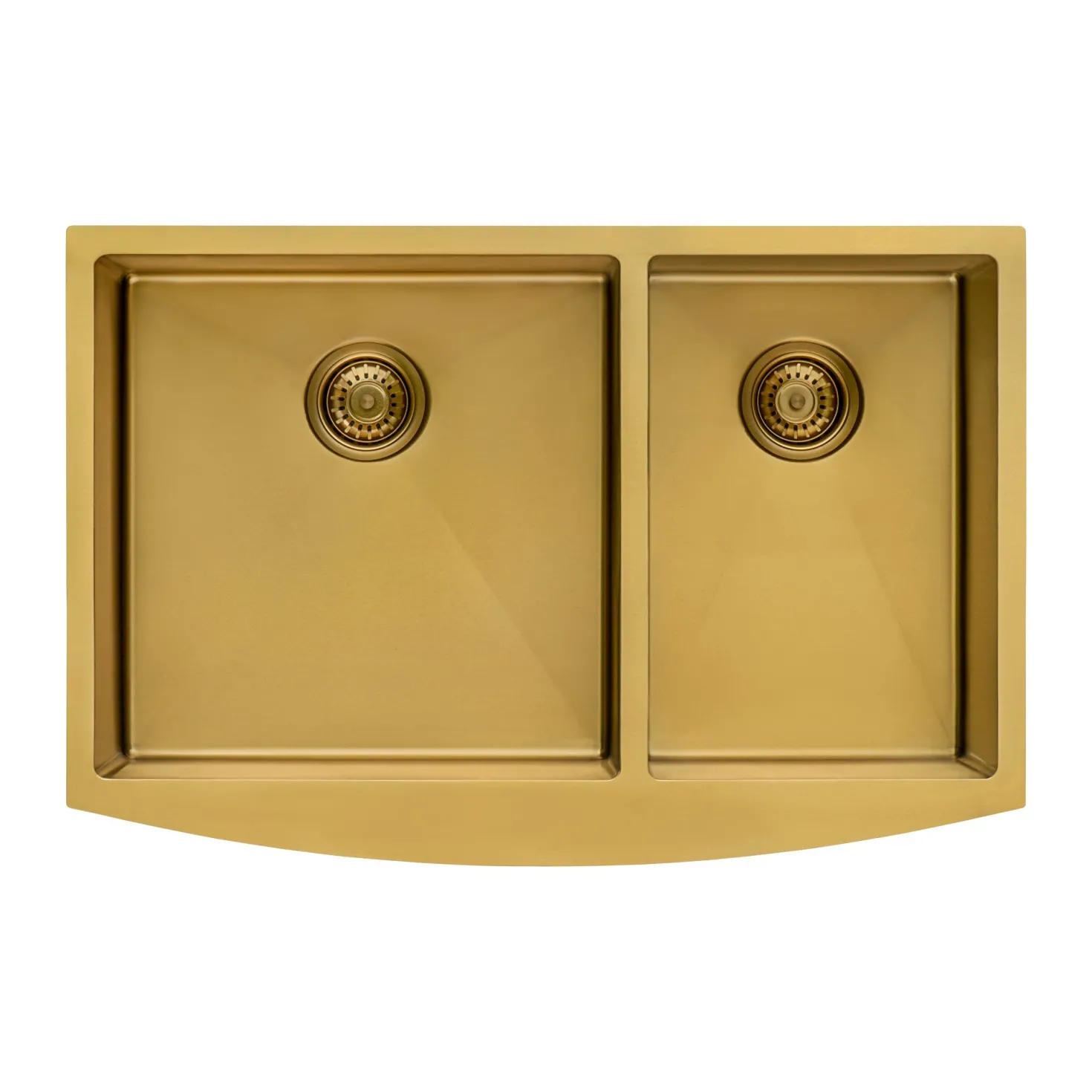 Ruvati 33" Matte Gold Stainless Steel 60/40 Double Bowl Apron Front Farmhouse Kitchen Sink