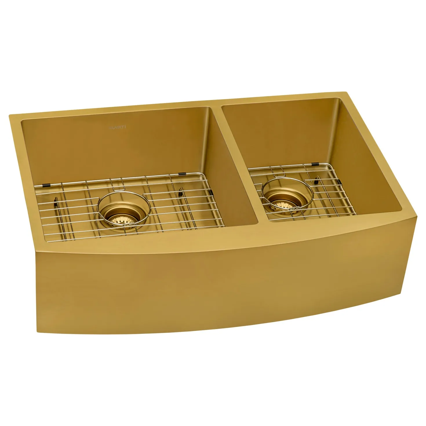 Ruvati 33" Matte Gold Stainless Steel 60/40 Double Bowl Apron Front Farmhouse Kitchen Sink