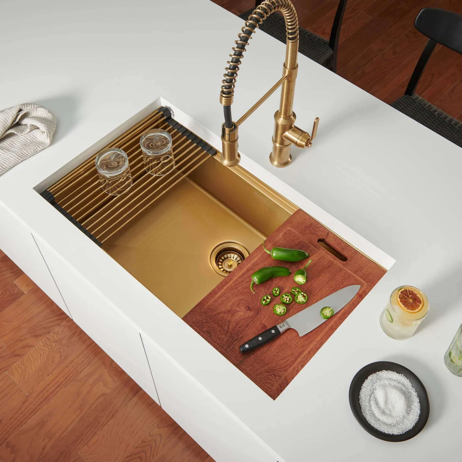 Ruvati 33" Matte Gold Stainless Workstation Kitchen Sink