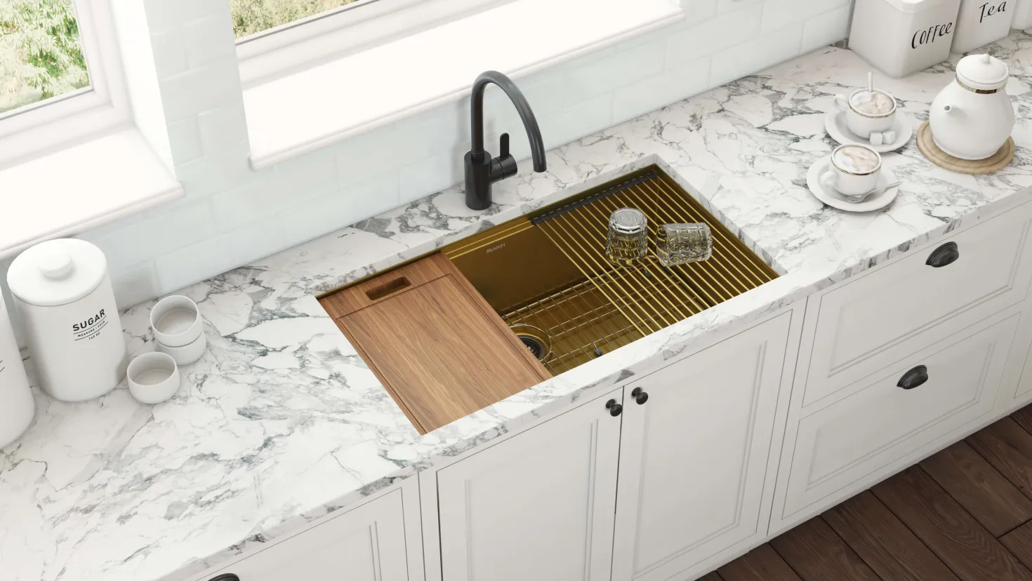 Ruvati 33" Matte Gold Stainless Workstation Kitchen Sink