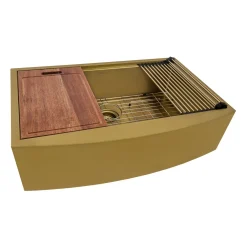 Ruvati 30" Matte Gold Workstation Apron Front Stainless Steel Kitchen Sink
