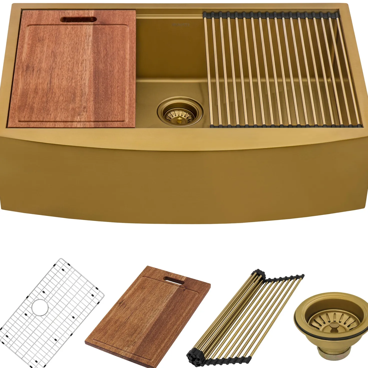 Ruvati 36" Matte Gold Workstation Apron Front Stainless Steel Kitchen Sink
