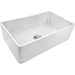 Ruvati 33" Reversible Distressed White Fireclay Farmhouse Apron Front Kitchen Sink