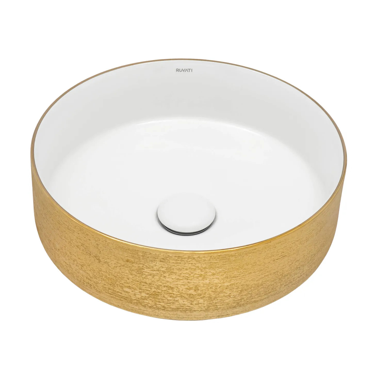 Ruvati 14" Round Bathroom Vessel Sink | White with Gold Exterior