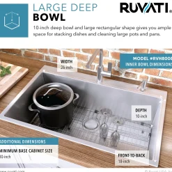 Ruvati RVH8008 28" Drop-in Tight Radius Topmount 16 Gauge Stainless Steel Single Bowl Kitchen Sink
