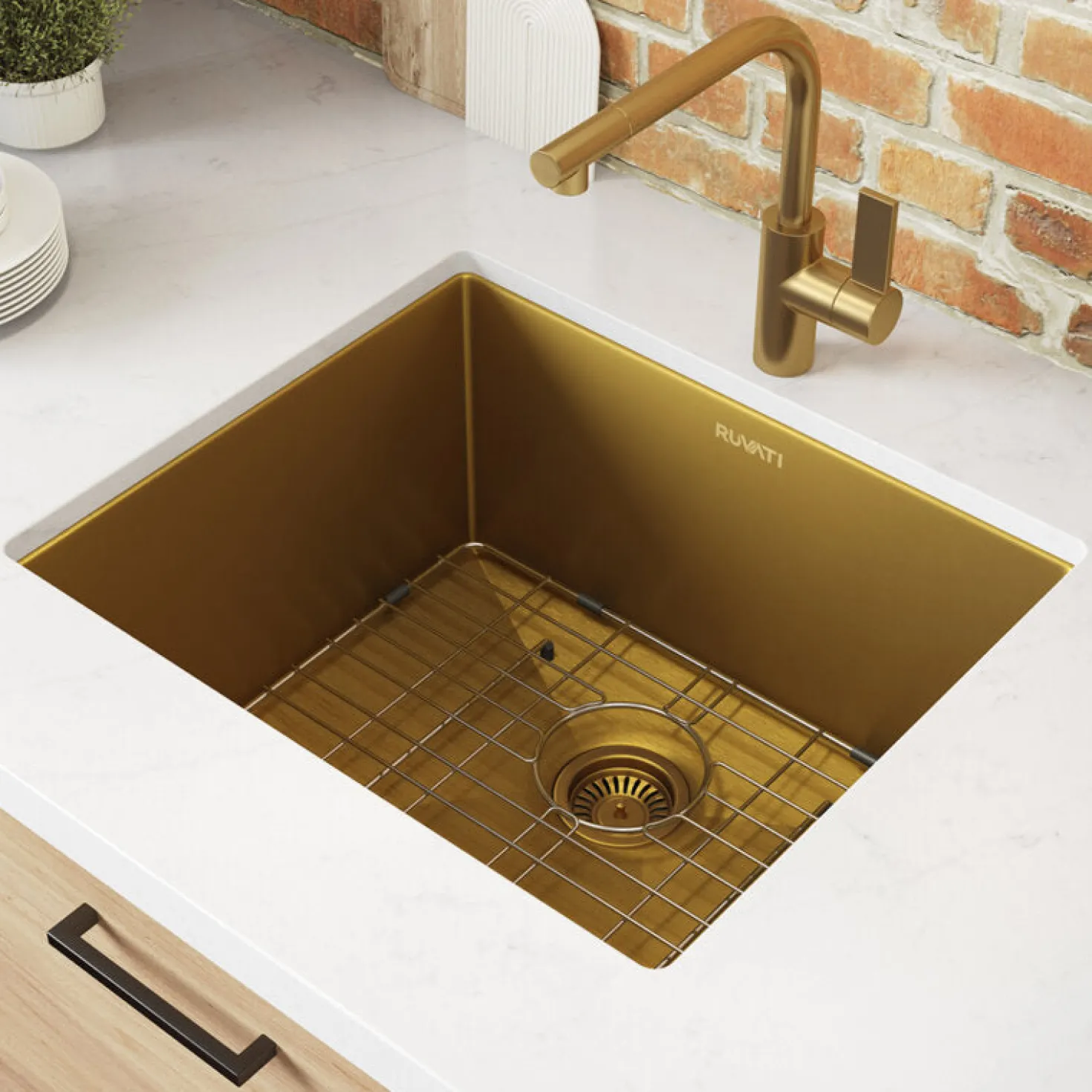 Ruvati RVH7121GG 21" Undermount Tight Radius Matte Gold Stainless Steel Single Bowl Kitchen Sink