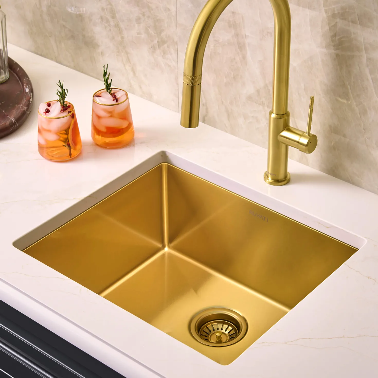 Ruvati RVH7121GG 21" Undermount Tight Radius Matte Gold Stainless Steel Single Bowl Kitchen Sink