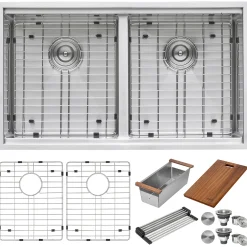Ruvati RVH8351 33" Workstation Ledge Tight Radius 50/50 Double Bowl Undermount Kitchen Sink