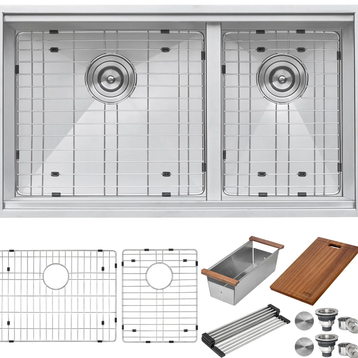 Ruvati RVH8356 33" Workstation Ledge 60/40 Double Bowl Undermount 16 Gauge Stainless Steel Kitchen Sink