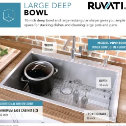 Ruvati RVH8009 30 x 22" Drop-in Tight Radius Topmount 16 Gauge Stainless Steel Single Bowl Kitchen Sink