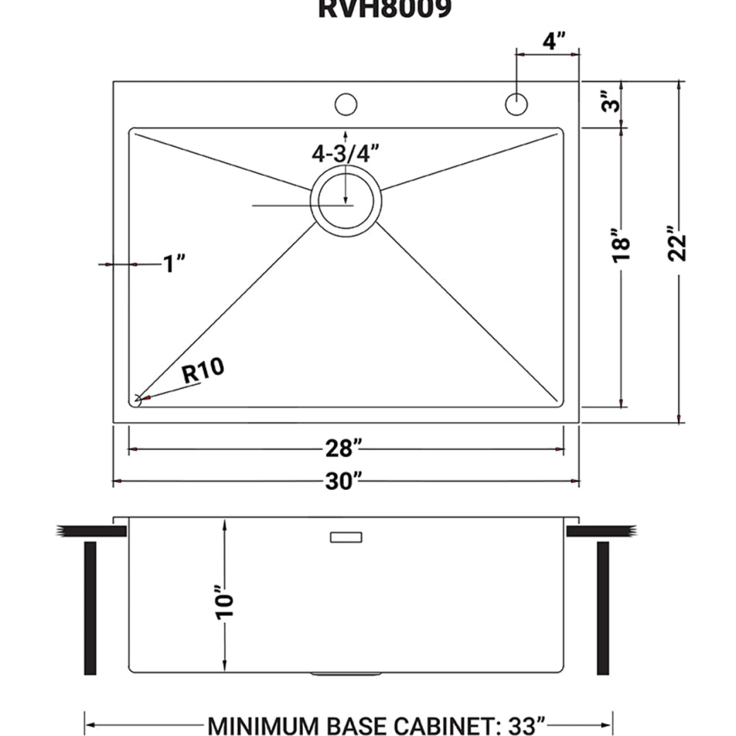 Ruvati RVH8009 30 x 22" Drop-in Tight Radius Topmount 16 Gauge Stainless Steel Single Bowl Kitchen Sink