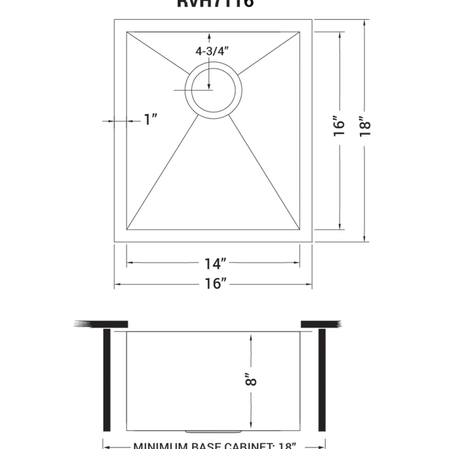 Ruvati RVH7116 16 x 18" Undermount Bar Prep Tight Radius 16 Gauge Stainless Steel Single Bowl Kitchen Sink