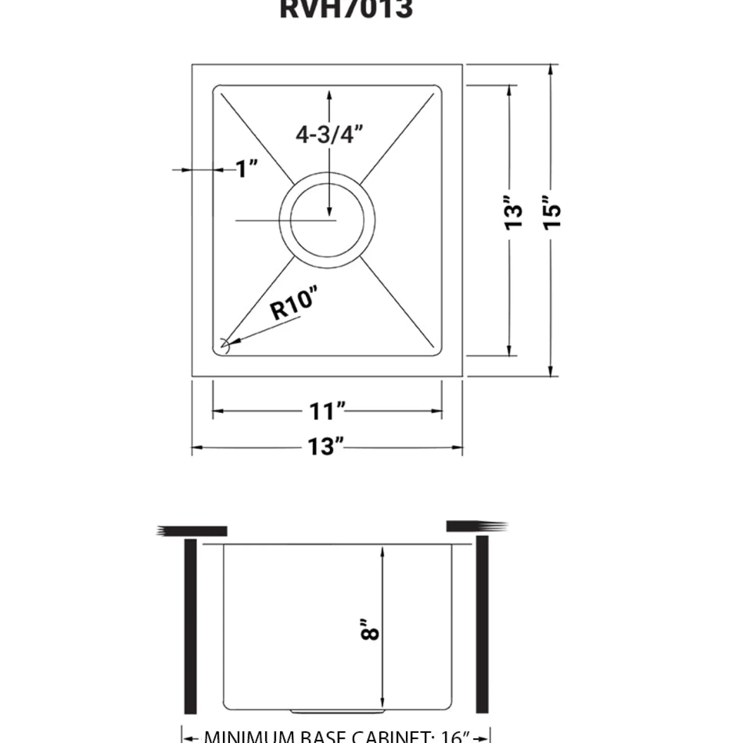 Ruvati RVH7013 13 x 15" Undermount Bar Prep Tight Radius 16 Gauge Stainless Steel Single Bowl Kitchen Sink