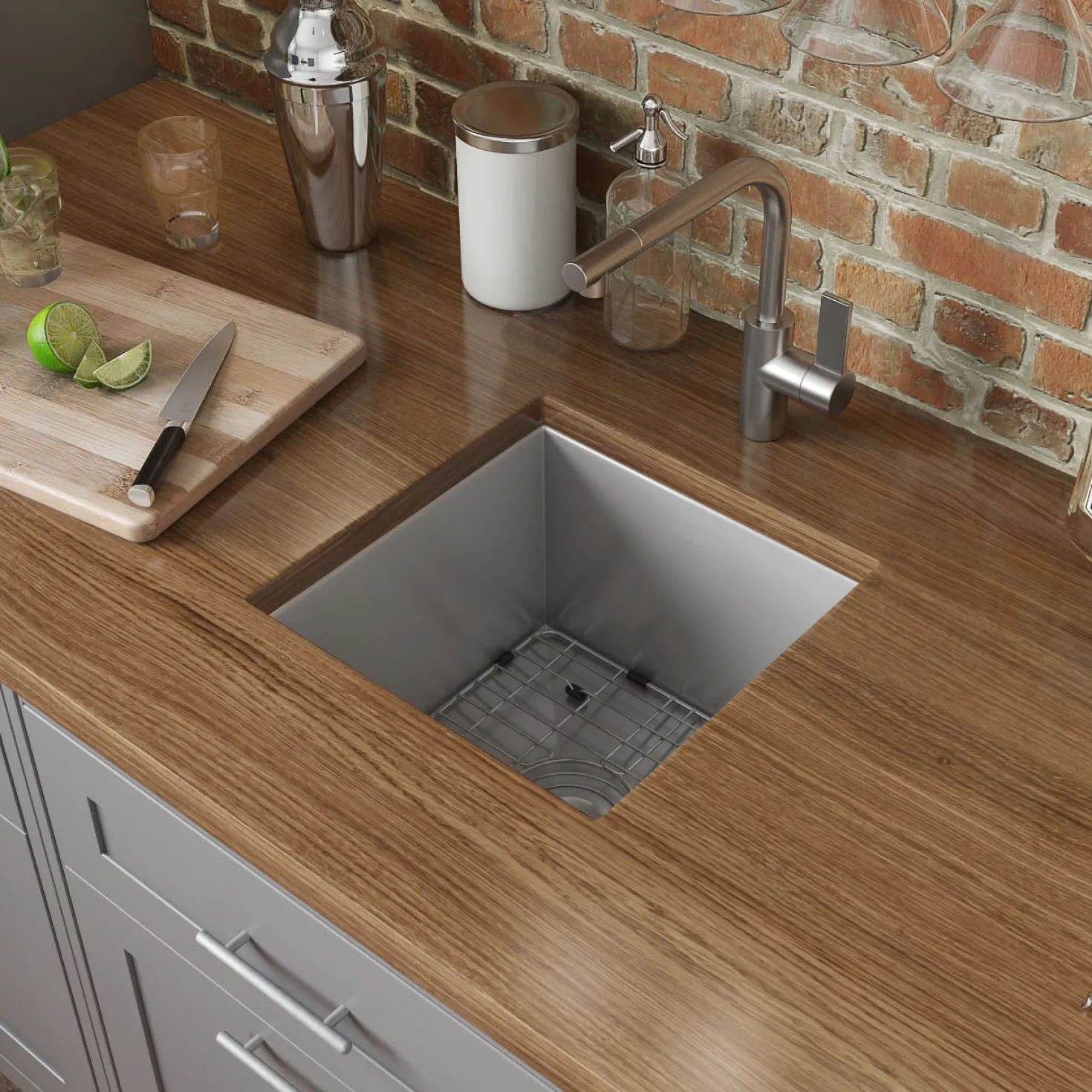 Ruvati RVH7115 15 x 15" Undermount 16 Gauge Zero Radius Single Bowl Bar Prep Square Kitchen Sink