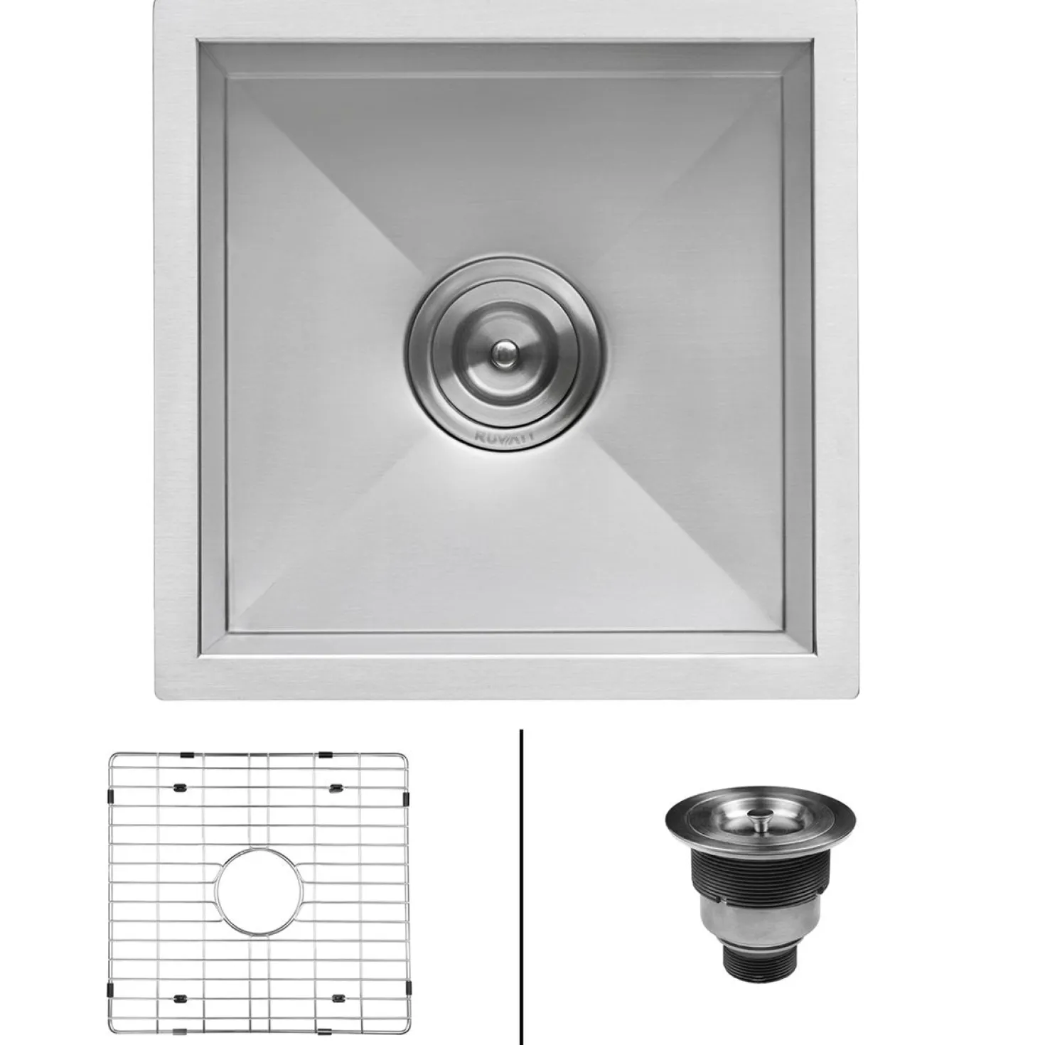 Ruvati RVH7115 15 x 15" Undermount 16 Gauge Zero Radius Single Bowl Bar Prep Square Kitchen Sink