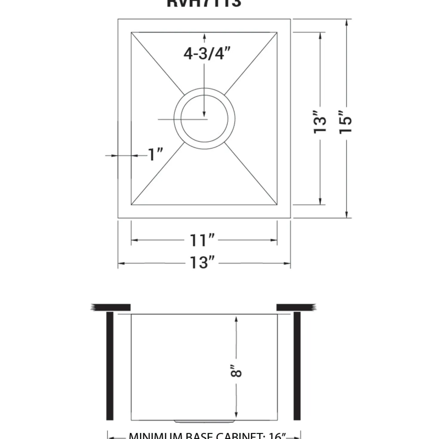 Ruvati RVH7113 13 x 15" Undermount 16 Gauge Zero Radius Stainless Steel Single Bowl Bar Prep Kitchen Sink