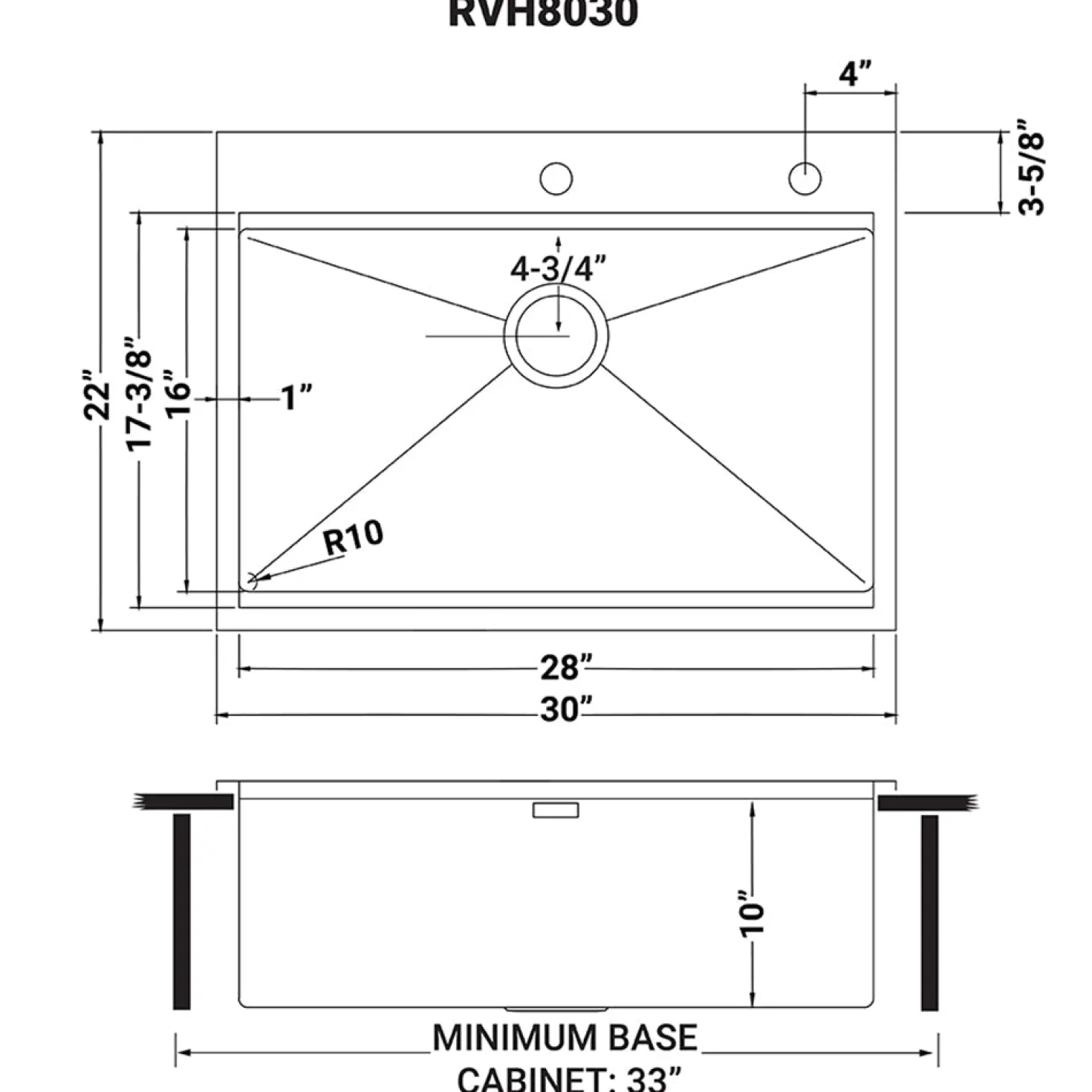Ruvati RVH8030 30 x 22" Workstation Drop-in Tight Radius Topmount 16 Gauge Ledge Stainless Steel Single Bowl Kitchen Sink