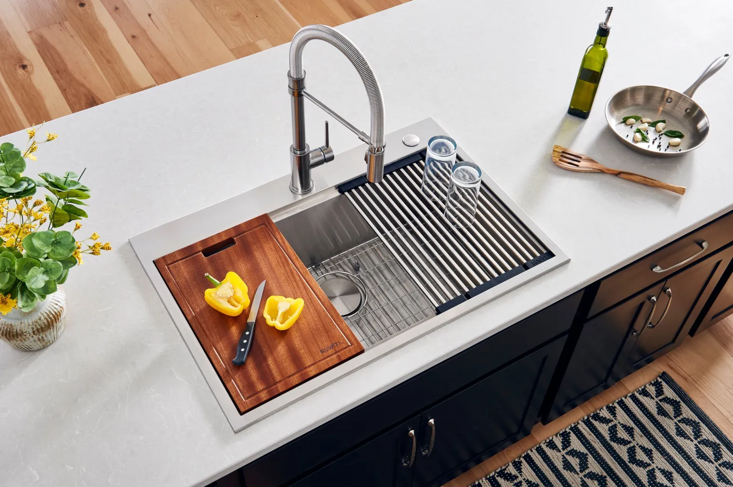 Ruvati RVH8030 30 x 22" Workstation Drop-in Tight Radius Topmount 16 Gauge Ledge Stainless Steel Single Bowl Kitchen Sink