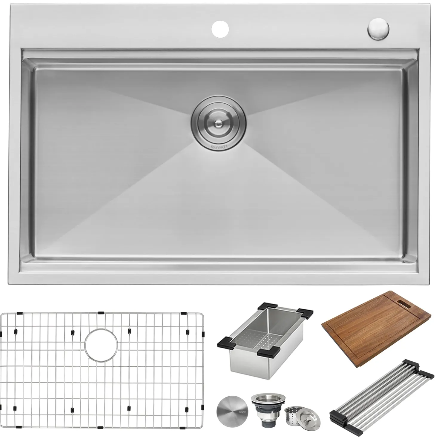 Ruvati RVH8030 30 x 22" Workstation Drop-in Tight Radius Topmount 16 Gauge Ledge Stainless Steel Single Bowl Kitchen Sink