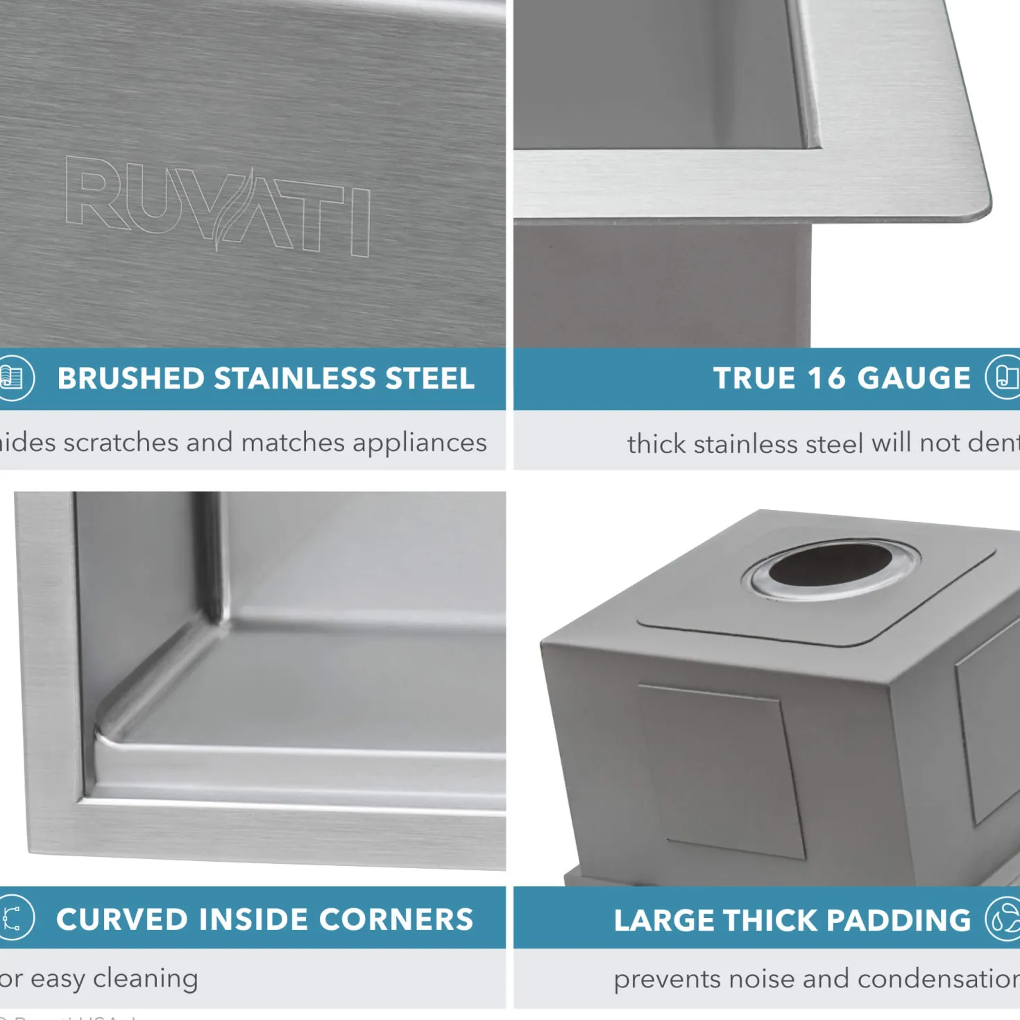 Ruvati 33" Single Bowl Workstation Sink with Small Radius Corners