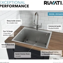 Ruvati Topmount 25" x 22" x 12" 16 Gauge Stainless Steel Laundry Utility Sink