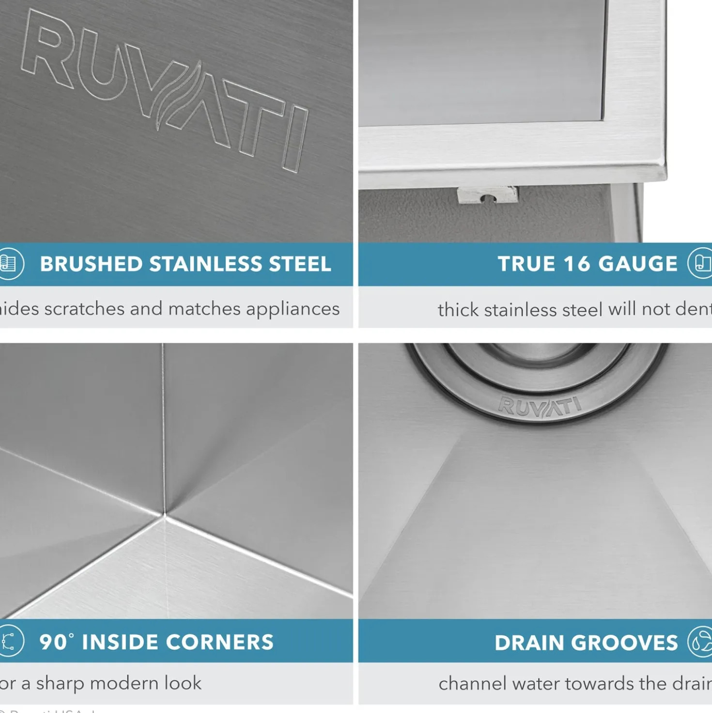 Ruvati Topmount 25" x 22" x 12" 16 Gauge Stainless Steel Laundry Utility Sink