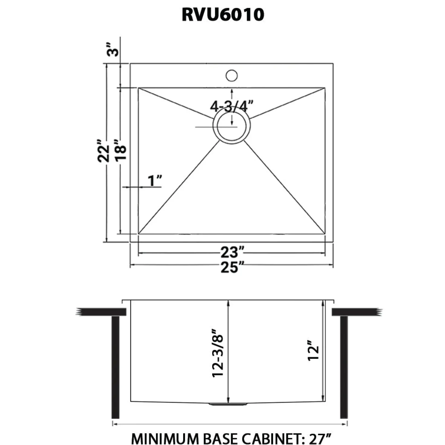Ruvati Topmount 25" x 22" x 12" 16 Gauge Stainless Steel Laundry Utility Sink