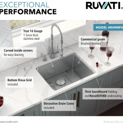 Ruvati 18" Undermount Bar Prep 16 Gauge Stainless Steel Kitchen Sink