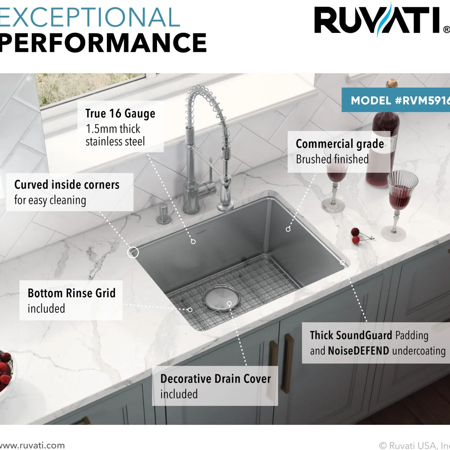 Ruvati 18" Undermount Bar Prep 16 Gauge Stainless Steel Kitchen Sink
