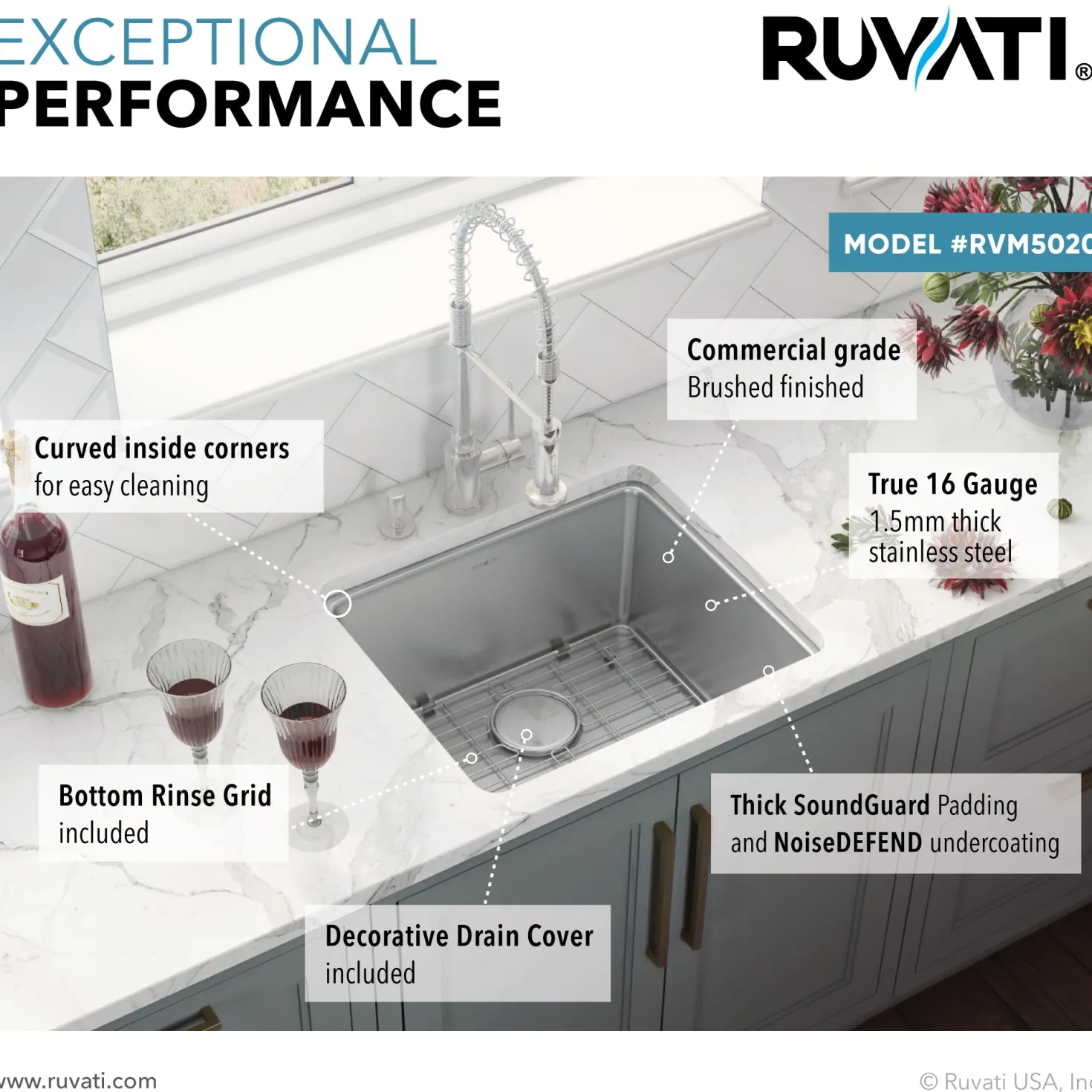 Ruvati 20" Undermount Bar Prep 16 Gauge Stainless Steel Kitchen Sink