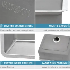 Ruvati 15" Undermount Bar Prep 16 Gauge Stainless Steel Kitchen Sink
